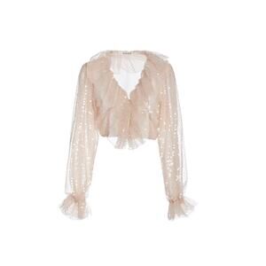 Rodarte 'Ruffled' Tan Sequined Organza Blouse Size XS